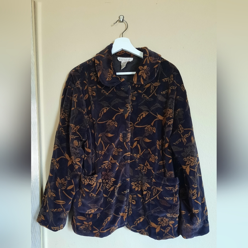 Vintage Vtg Karavan Soft Quilt Quilted Jacket Brown Gold Botanical